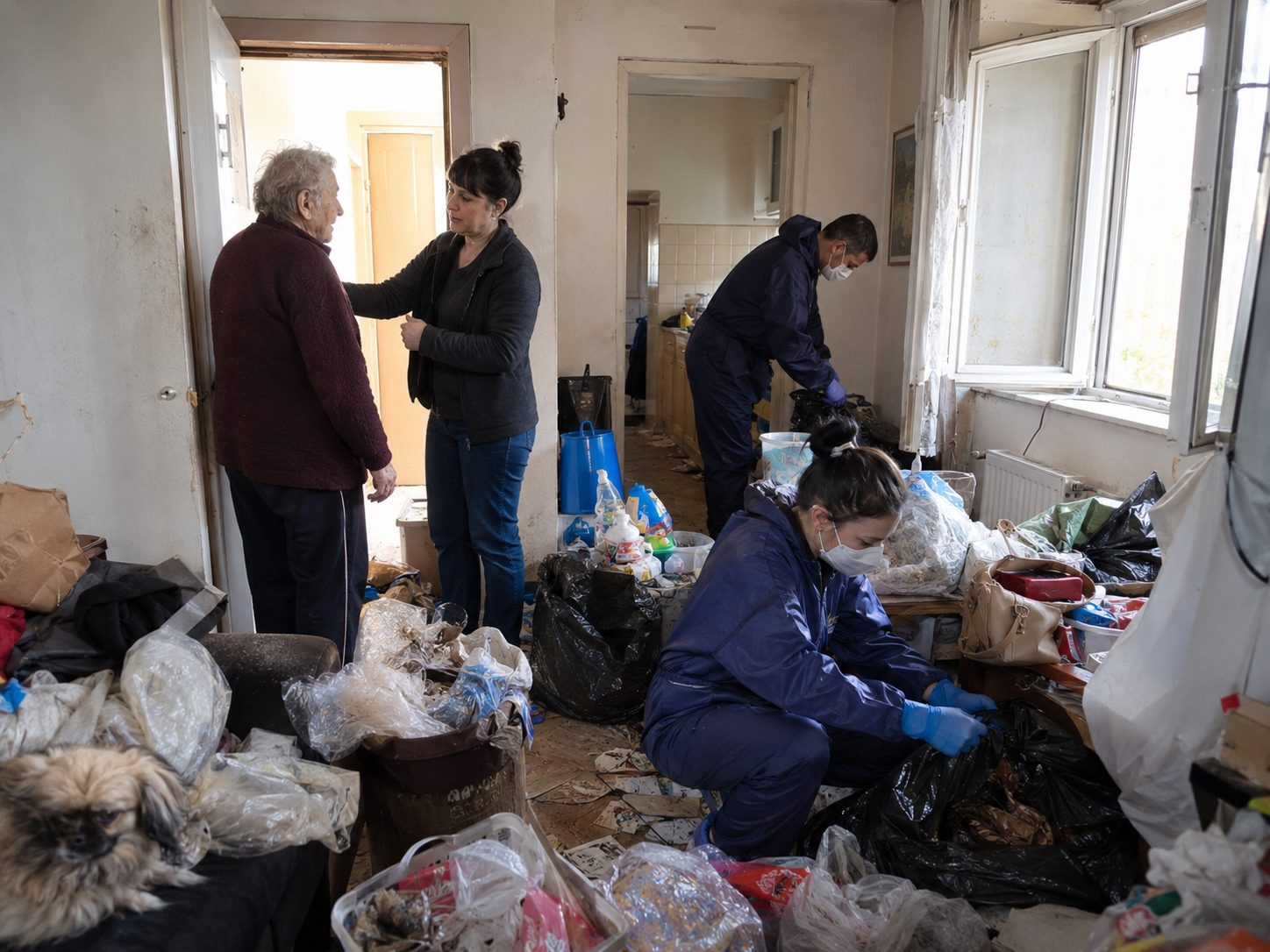 Prise en charge rapide après un syndrome de Diogène avec équipe de nettoyage spécialisée intervenant dans un logement encombré
