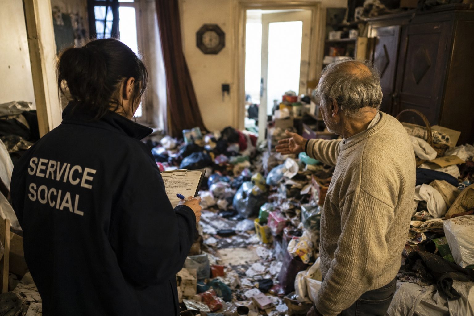 Intervention sociale dans un logement très encombré après un syndrome de Diogène