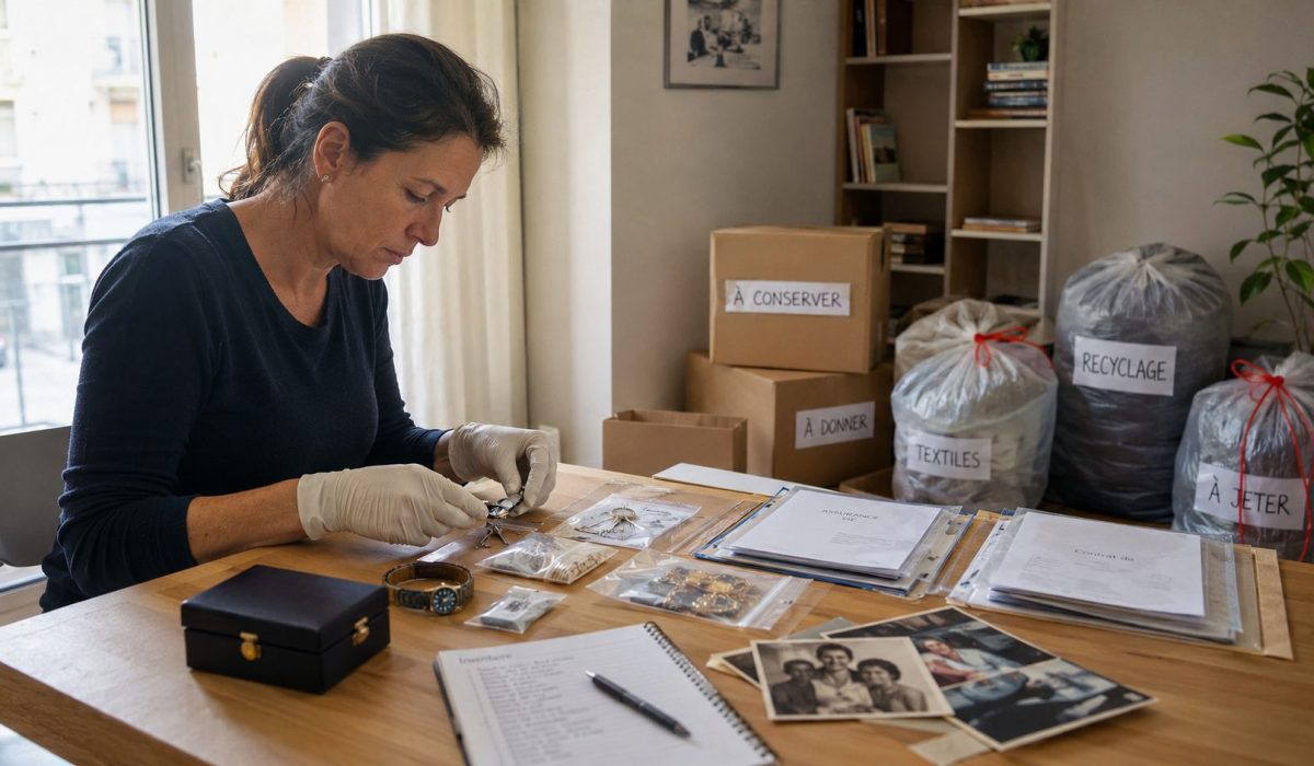 Personne triant des bijoux, documents et souvenirs pour protéger ses objets de valeur après un syndrome de Diogène