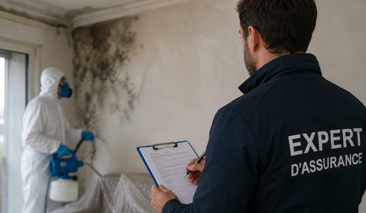 Expert d’assurance inspectant un logement après une désinfection suite à un sinistre