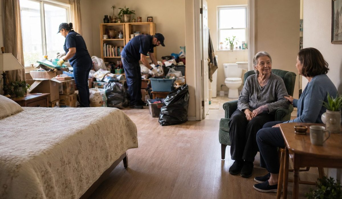 Nettoyage d’un logement après un syndrome de Diogène avec accompagnement d’une personne âgée pour permettre un maintien à domicile sécurisé