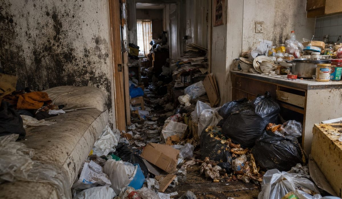 Logement très encombré et insalubre illustrant les risques sanitaires liés au syndrome de Diogène
